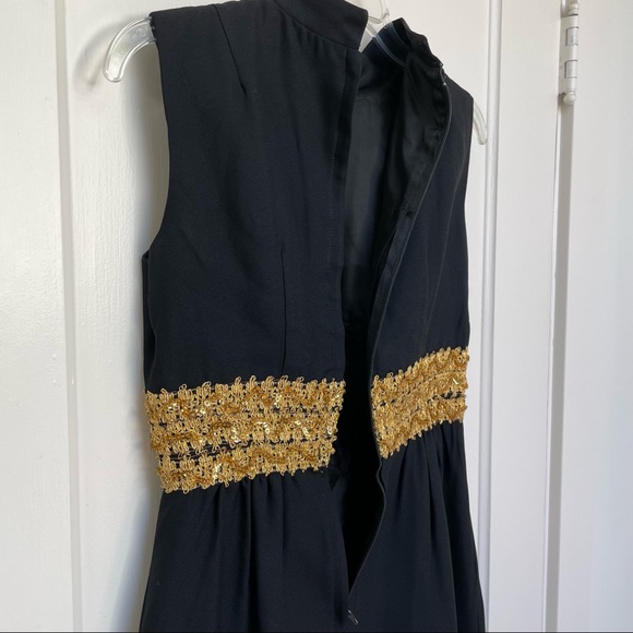 Vintage black mini dress with gold waistband - Picture 7 of 15